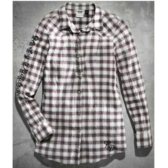 Harley-Davidson Embellished Wing with Raw Edge Applique Plaid Long Sleeve Shirt - Picture 3 of 12